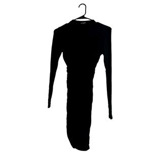 Naked Wardrobe ruched long sleeve open back mini dress. Sz Small